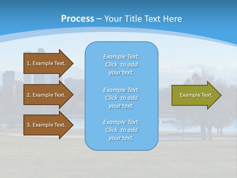 A Blue Landscape With Trees In The Foreground And A City In The Background PowerPoint Template