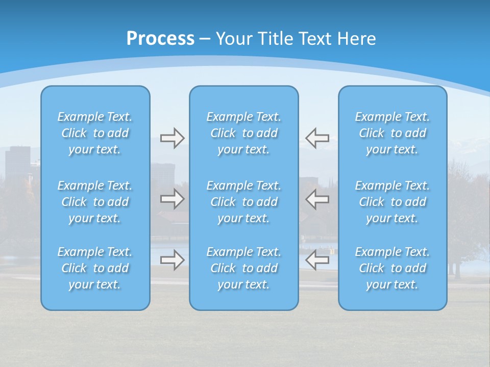A Blue Landscape With Trees In The Foreground And A City In The Background PowerPoint Template