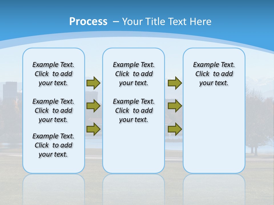 A Blue Landscape With Trees In The Foreground And A City In The Background PowerPoint Template