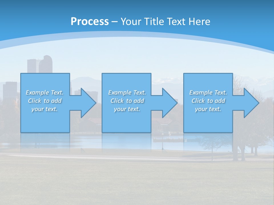 A Blue Landscape With Trees In The Foreground And A City In The Background PowerPoint Template