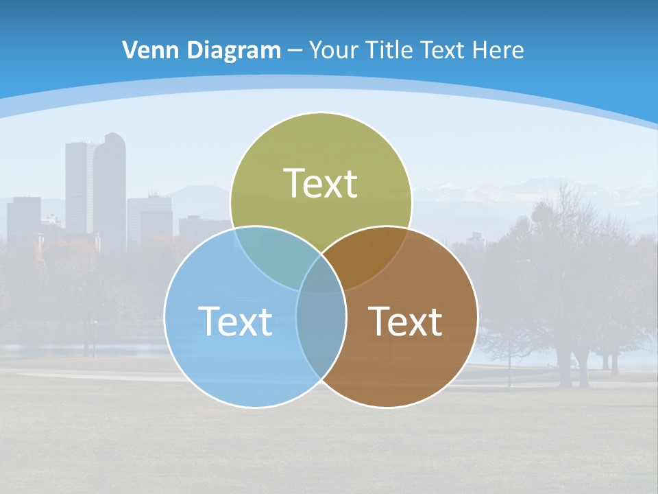 A Blue Landscape With Trees In The Foreground And A City In The Background PowerPoint Template