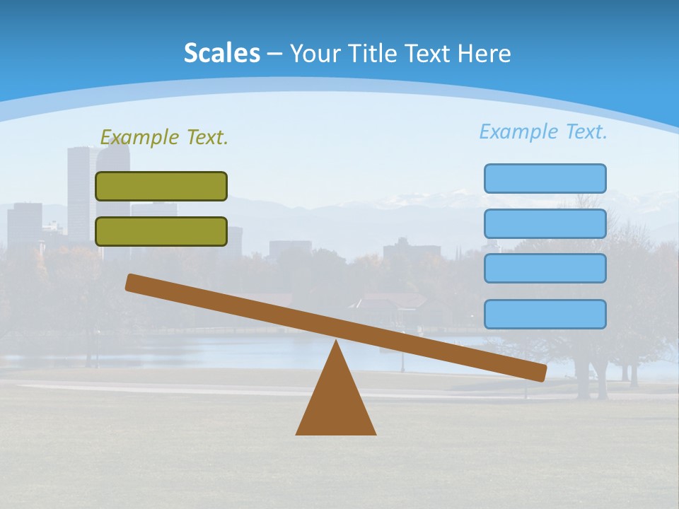 A Blue Landscape With Trees In The Foreground And A City In The Background PowerPoint Template