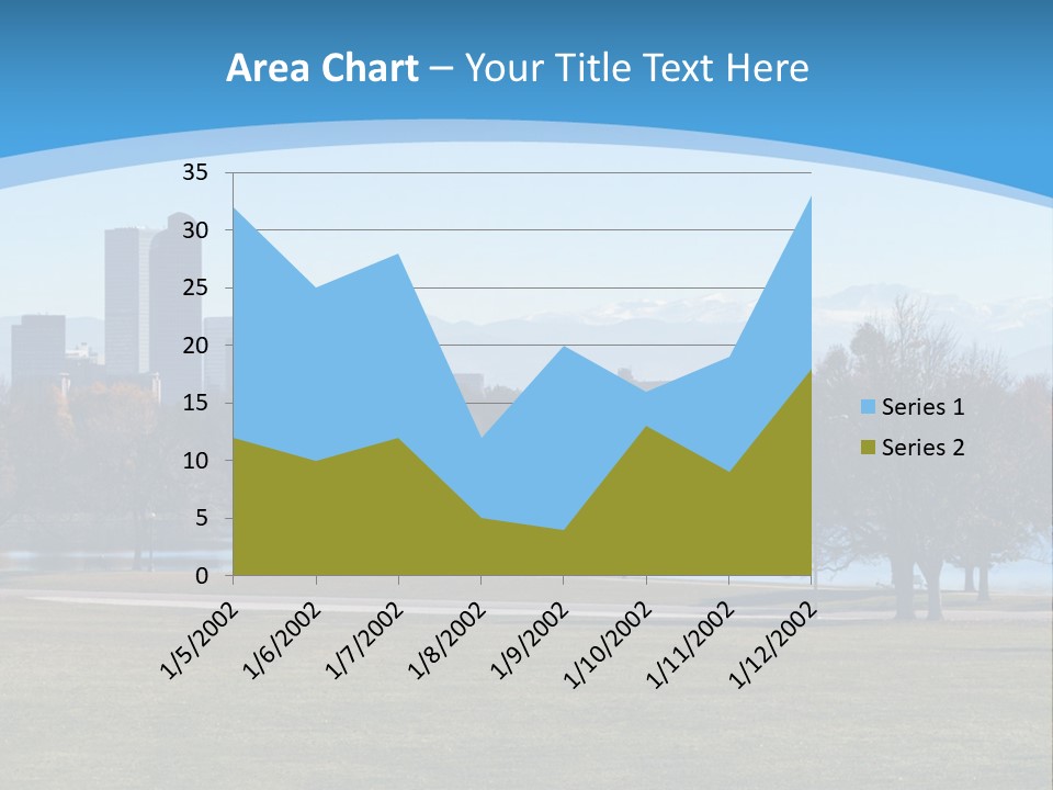 A Blue Landscape With Trees In The Foreground And A City In The Background PowerPoint Template