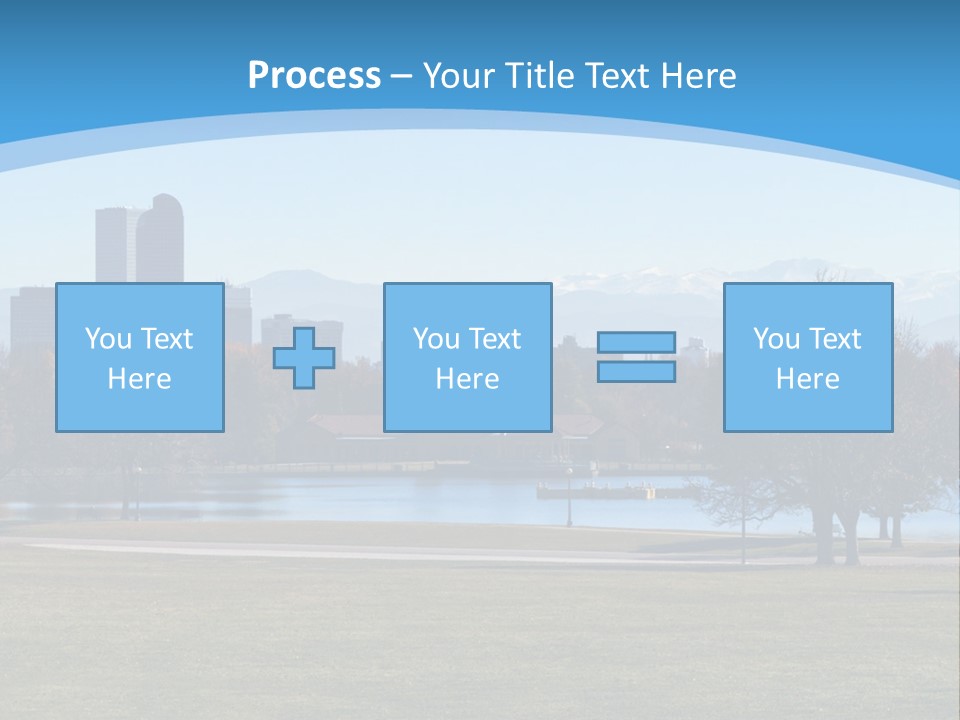 A Blue Landscape With Trees In The Foreground And A City In The Background PowerPoint Template