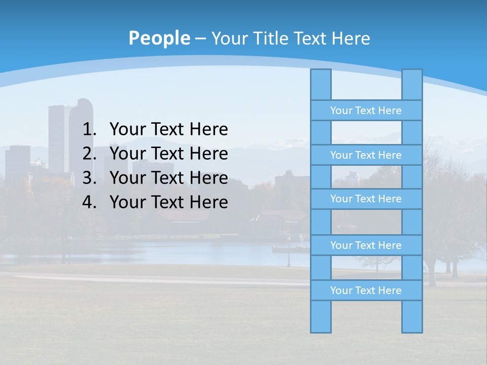 A Blue Landscape With Trees In The Foreground And A City In The Background PowerPoint Template