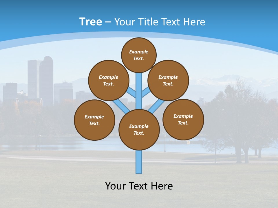 A Blue Landscape With Trees In The Foreground And A City In The Background PowerPoint Template