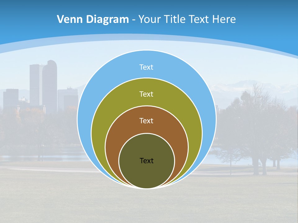 A Blue Landscape With Trees In The Foreground And A City In The Background PowerPoint Template