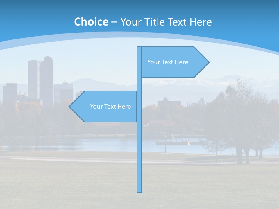 A Blue Landscape With Trees In The Foreground And A City In The Background PowerPoint Template