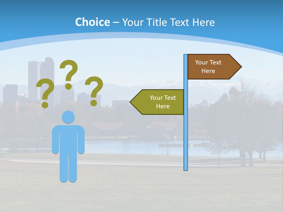 A Blue Landscape With Trees In The Foreground And A City In The Background PowerPoint Template