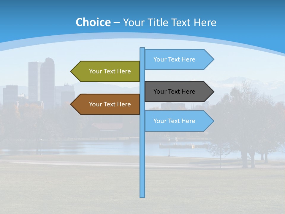 A Blue Landscape With Trees In The Foreground And A City In The Background PowerPoint Template