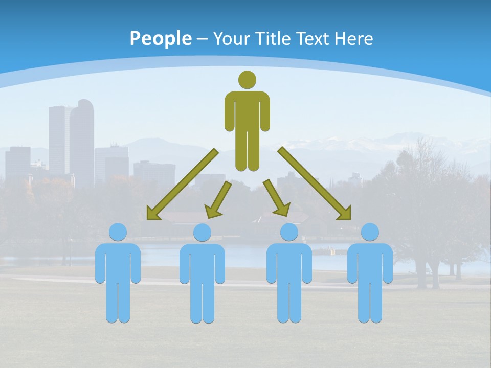 A Blue Landscape With Trees In The Foreground And A City In The Background PowerPoint Template