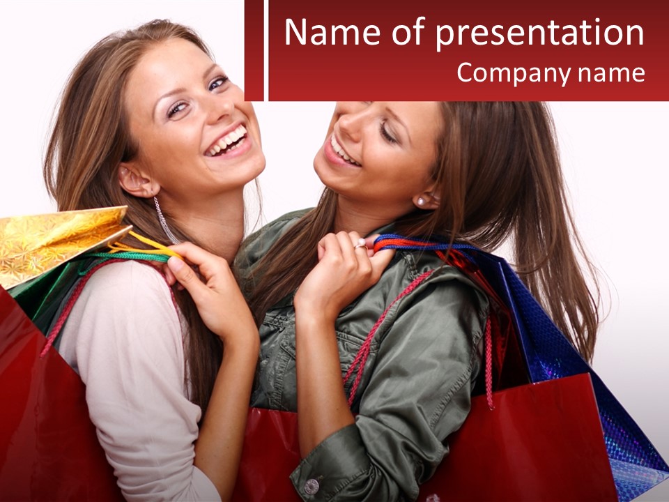 Two Young Women Are Holding Shopping Bags And Smiling PowerPoint Template