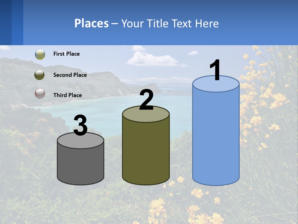 A Beautiful Blue Ocean With Yellow Flowers In The Foreground PowerPoint Template