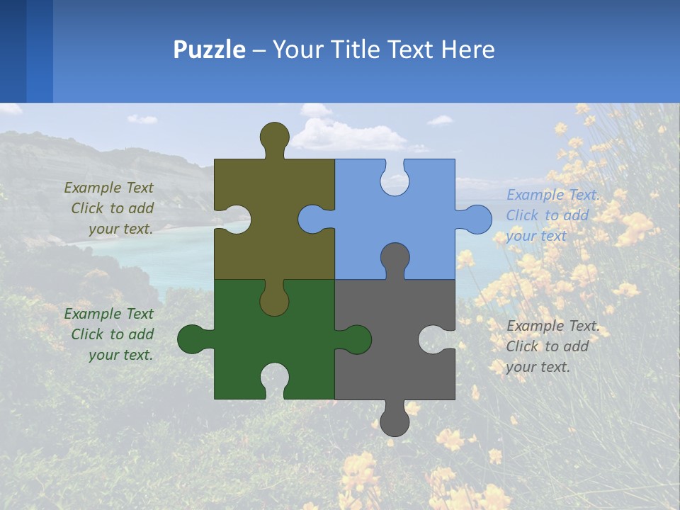 A Beautiful Blue Ocean With Yellow Flowers In The Foreground PowerPoint Template