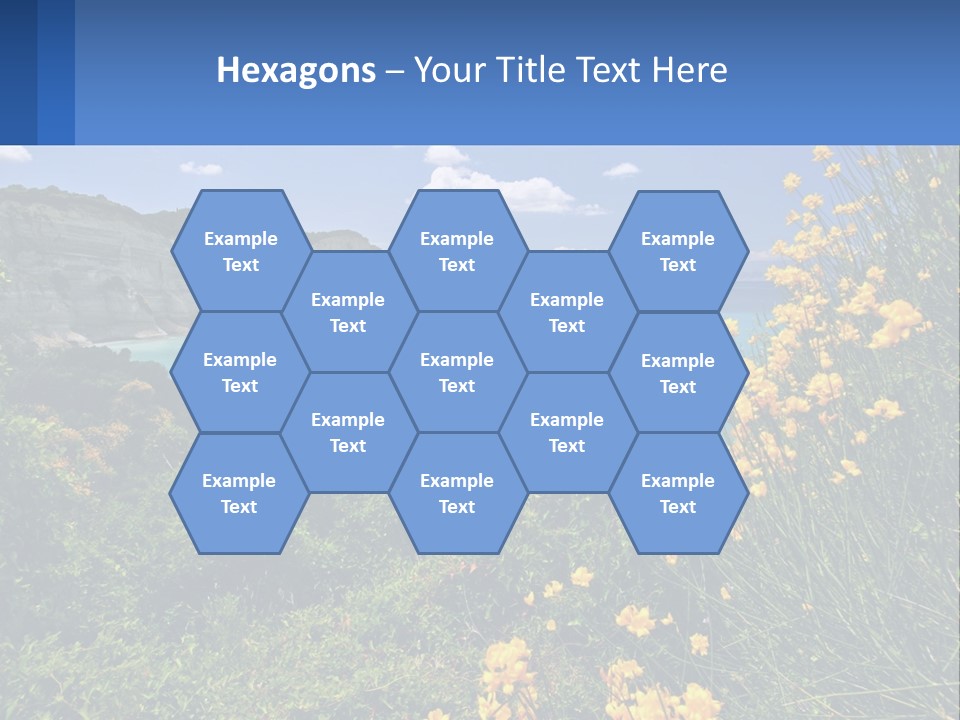 A Beautiful Blue Ocean With Yellow Flowers In The Foreground PowerPoint Template