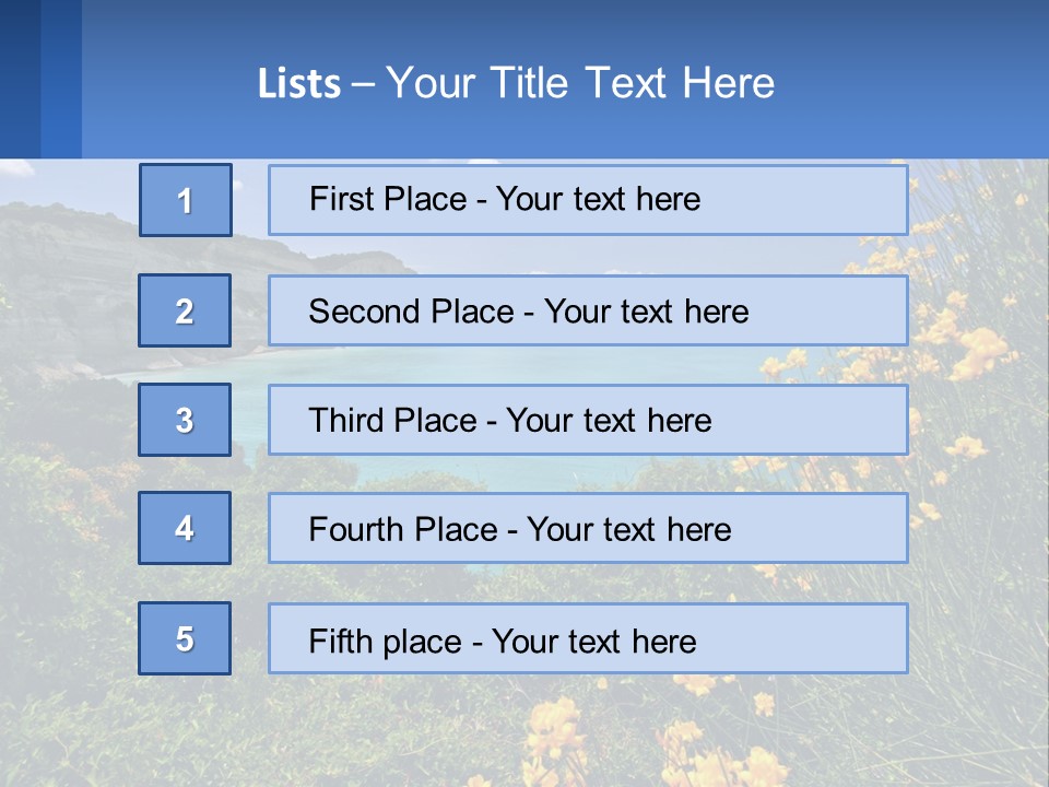 A Beautiful Blue Ocean With Yellow Flowers In The Foreground PowerPoint Template