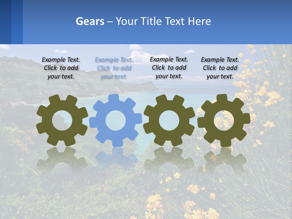 A Beautiful Blue Ocean With Yellow Flowers In The Foreground PowerPoint Template