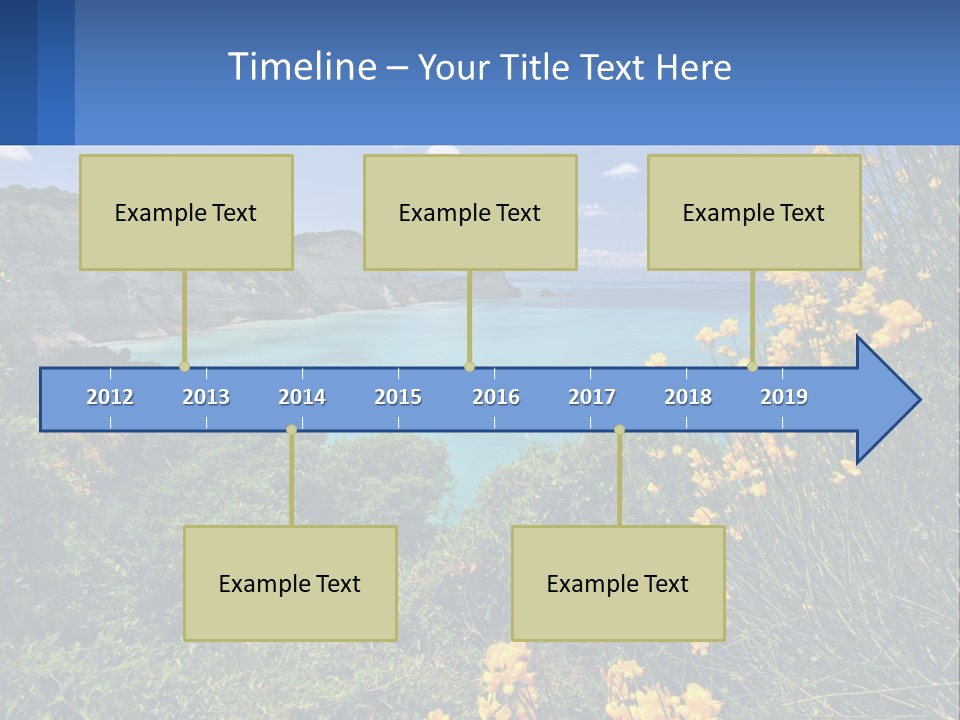 A Beautiful Blue Ocean With Yellow Flowers In The Foreground PowerPoint Template
