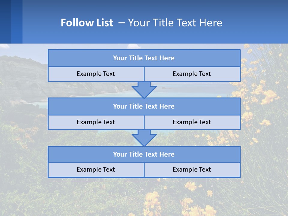 A Beautiful Blue Ocean With Yellow Flowers In The Foreground PowerPoint Template