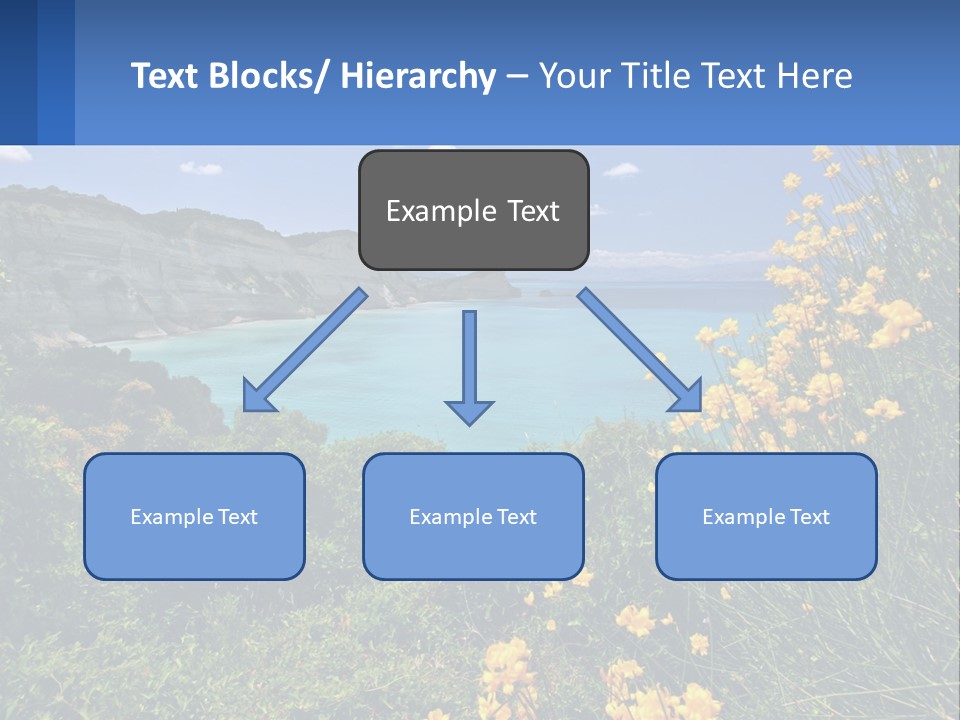 A Beautiful Blue Ocean With Yellow Flowers In The Foreground PowerPoint Template