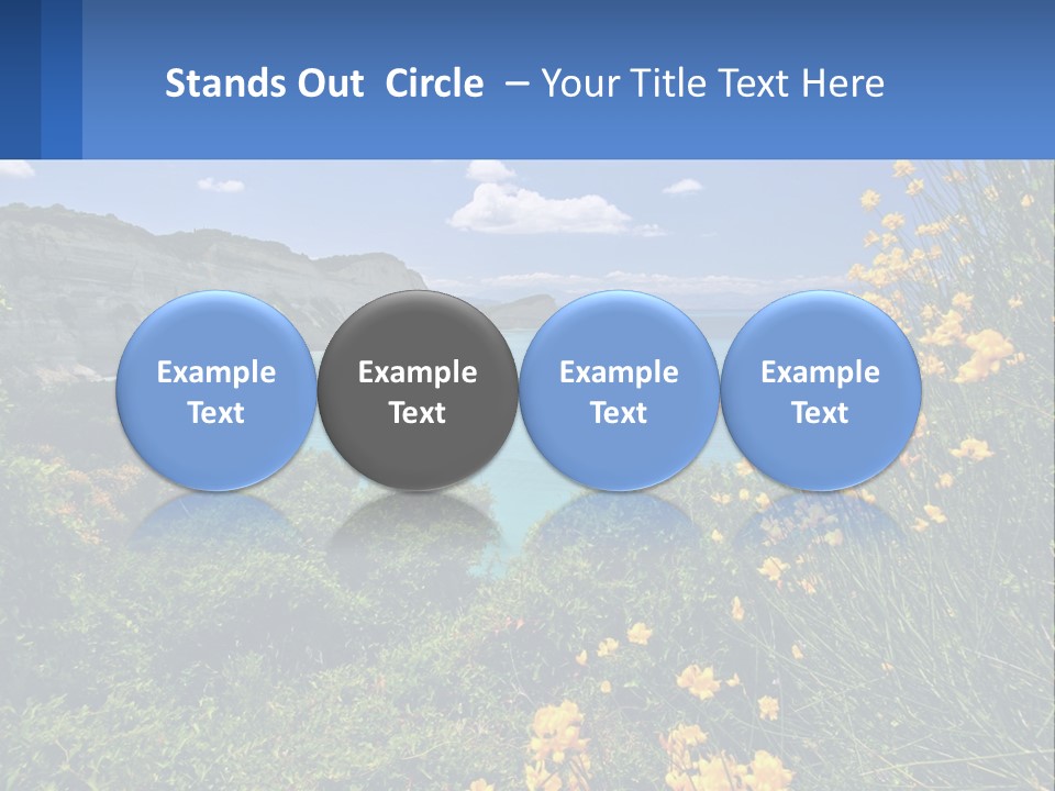 A Beautiful Blue Ocean With Yellow Flowers In The Foreground PowerPoint Template