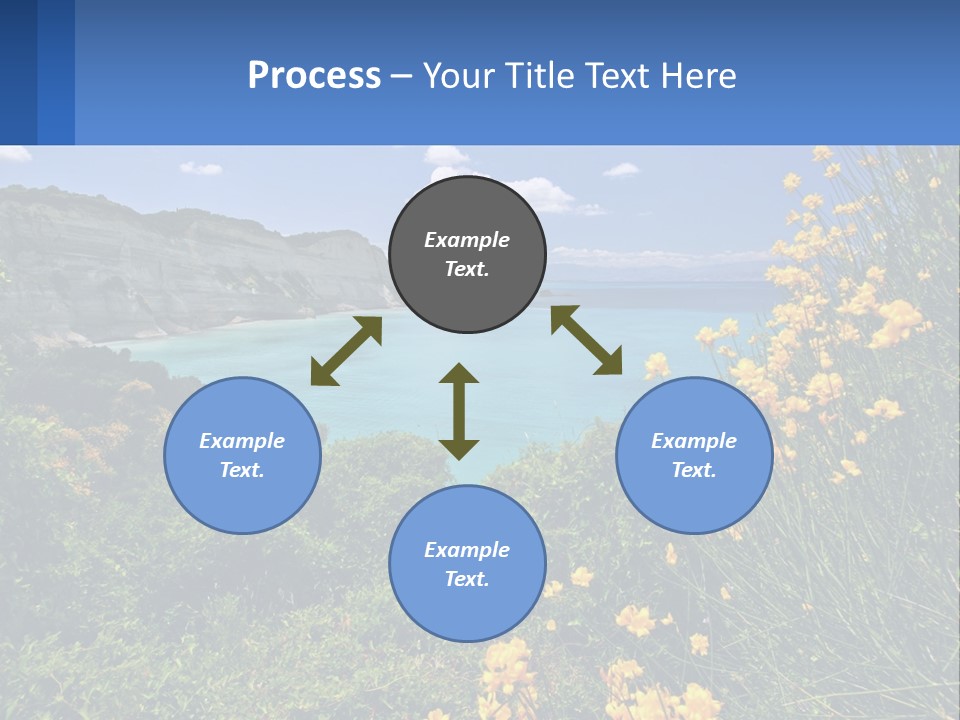 A Beautiful Blue Ocean With Yellow Flowers In The Foreground PowerPoint Template