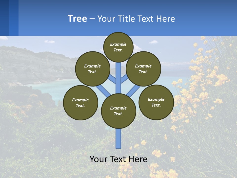 A Beautiful Blue Ocean With Yellow Flowers In The Foreground PowerPoint Template