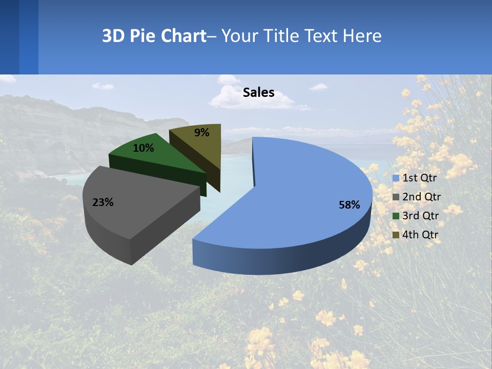 A Beautiful Blue Ocean With Yellow Flowers In The Foreground PowerPoint Template