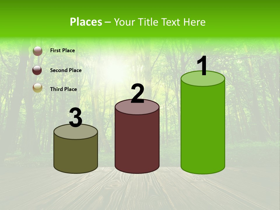 A Wooden Deck In A Forest With The Sun Shining Through The Trees PowerPoint Template