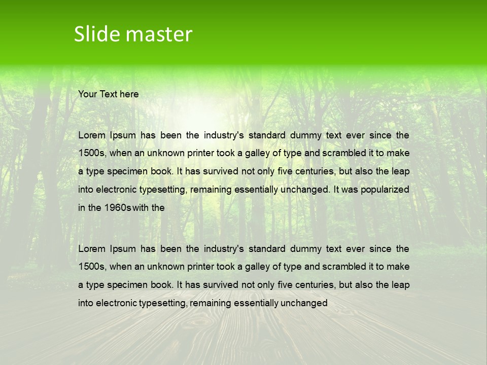 A Wooden Deck In A Forest With The Sun Shining Through The Trees PowerPoint Template