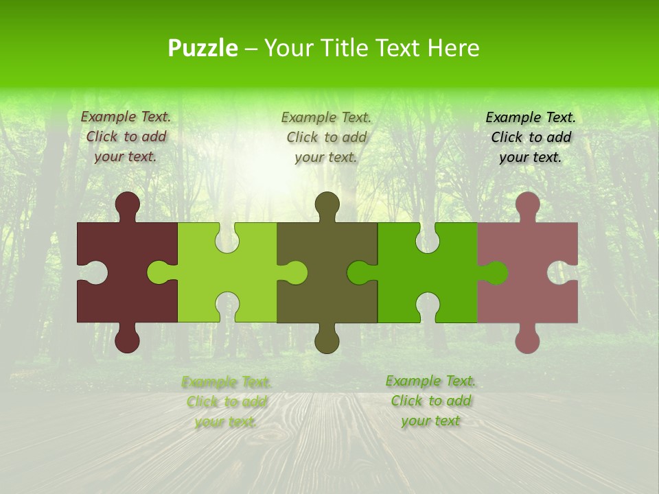 A Wooden Deck In A Forest With The Sun Shining Through The Trees PowerPoint Template