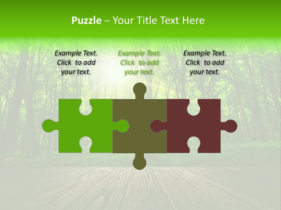 A Wooden Deck In A Forest With The Sun Shining Through The Trees PowerPoint Template