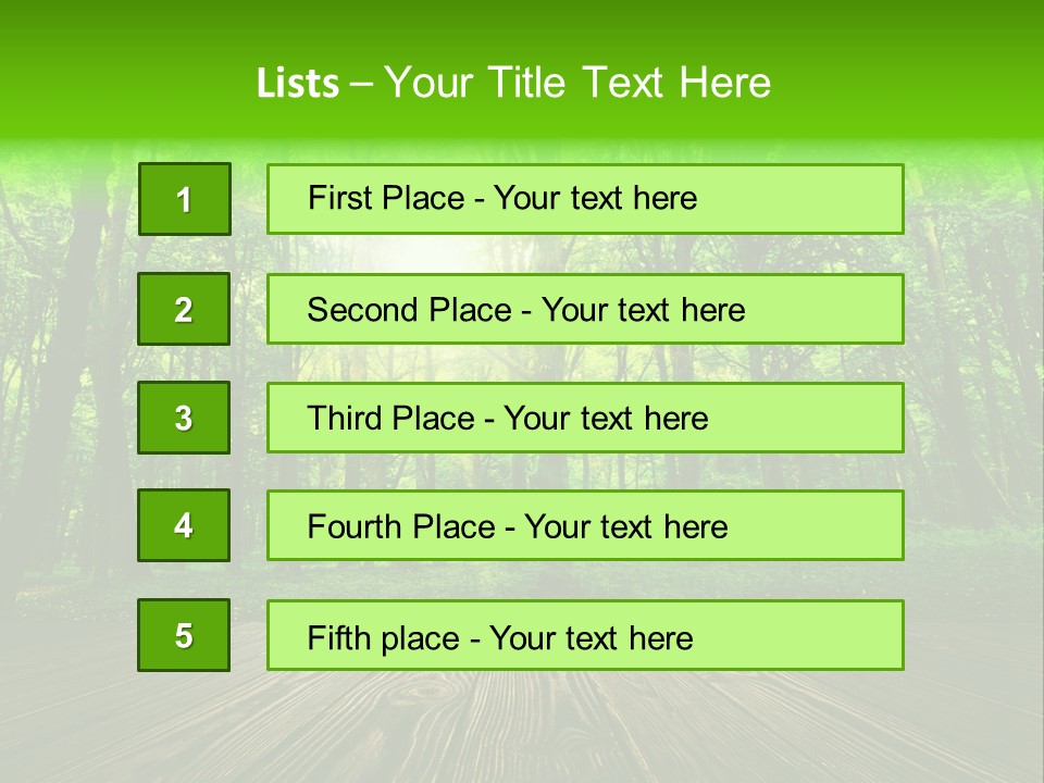 A Wooden Deck In A Forest With The Sun Shining Through The Trees PowerPoint Template