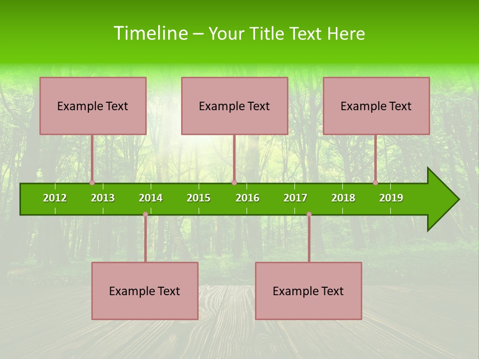 A Wooden Deck In A Forest With The Sun Shining Through The Trees PowerPoint Template
