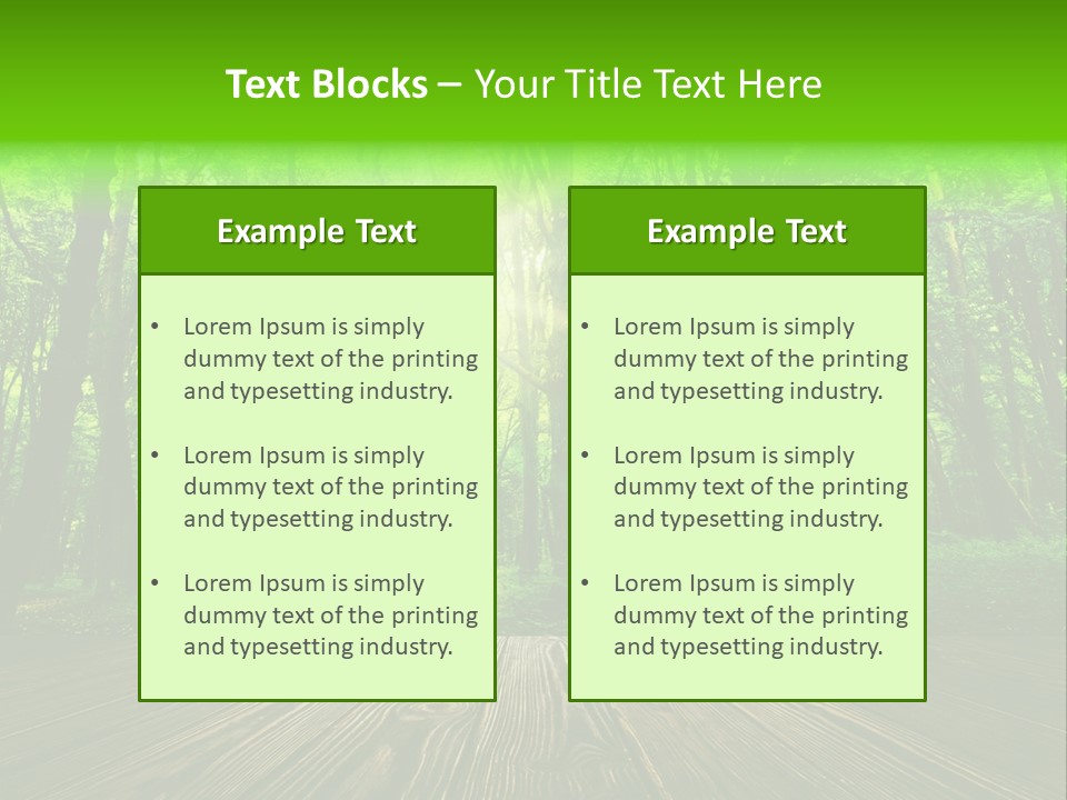 A Wooden Deck In A Forest With The Sun Shining Through The Trees PowerPoint Template