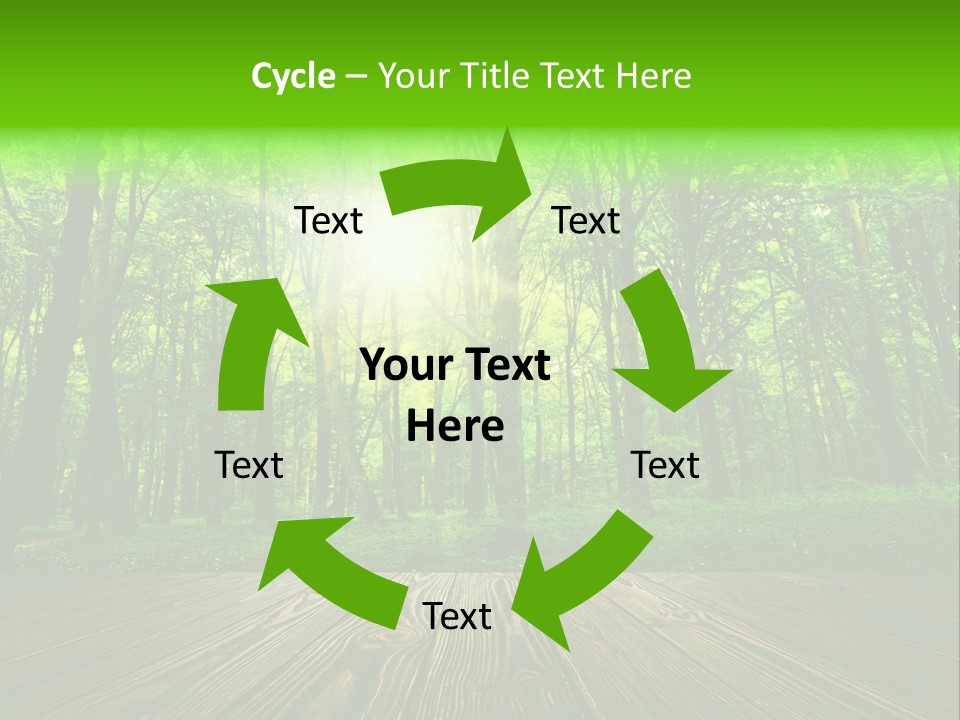 A Wooden Deck In A Forest With The Sun Shining Through The Trees PowerPoint Template