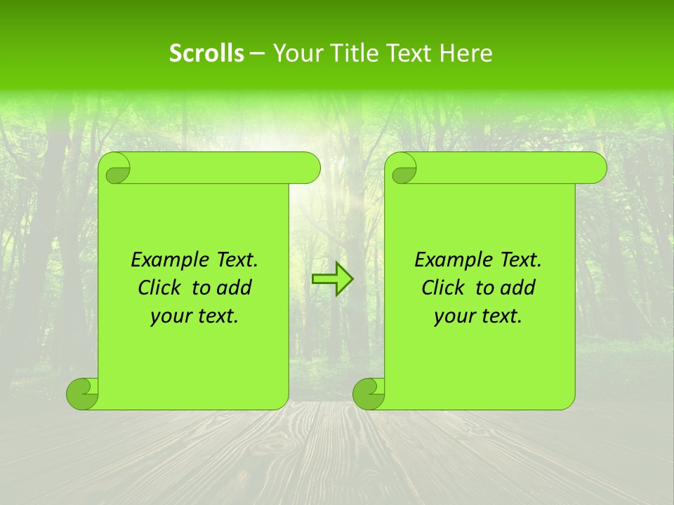 A Wooden Deck In A Forest With The Sun Shining Through The Trees PowerPoint Template