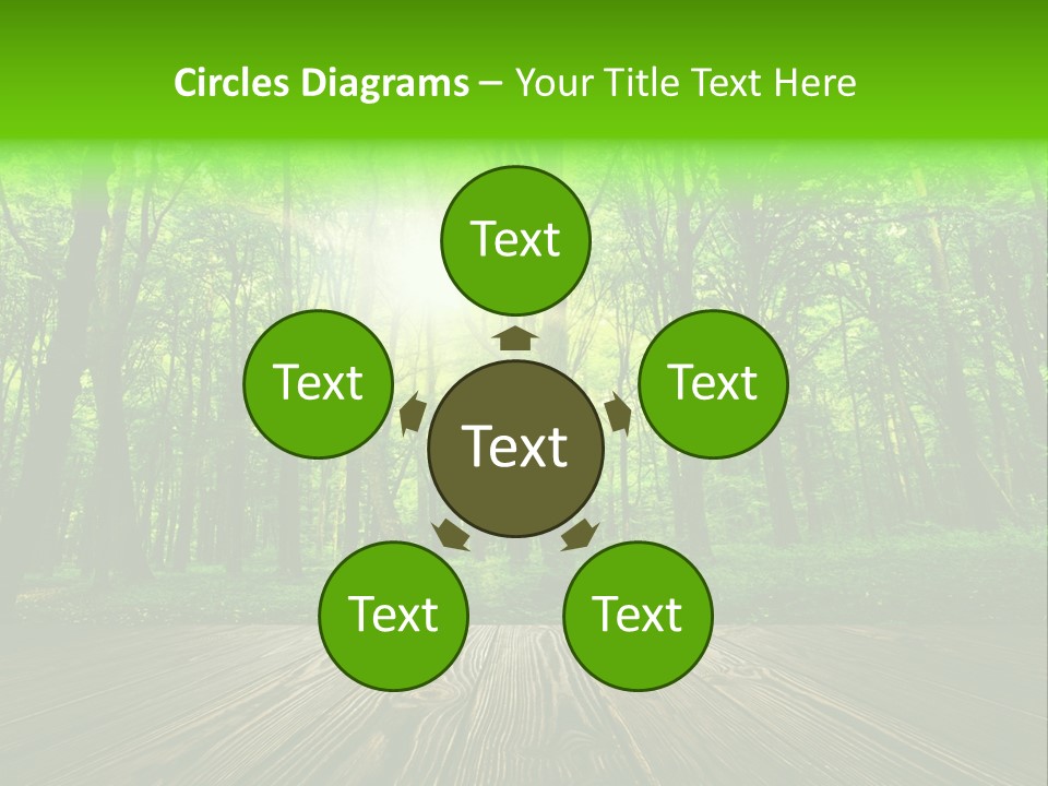 A Wooden Deck In A Forest With The Sun Shining Through The Trees PowerPoint Template