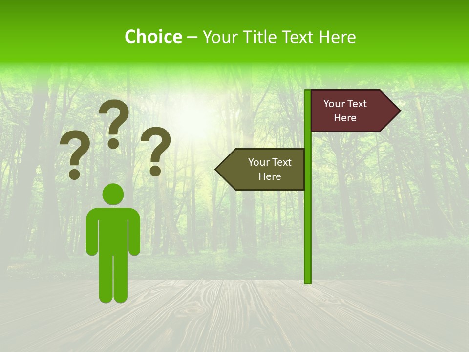 A Wooden Deck In A Forest With The Sun Shining Through The Trees PowerPoint Template