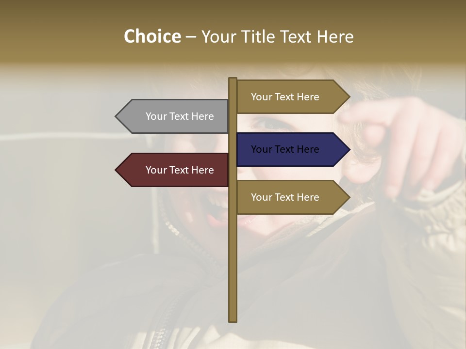 A Young Boy Is Smiling And Pointing At The Camera PowerPoint Template