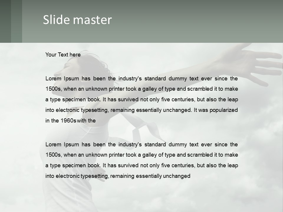 A Woman Reaching Up Into The Sky With Her Arms Outstretched PowerPoint Template