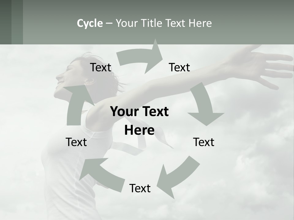 A Woman Reaching Up Into The Sky With Her Arms Outstretched PowerPoint Template