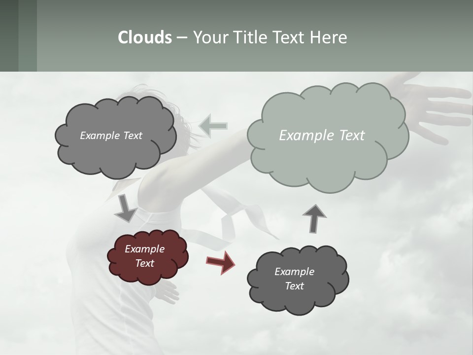 A Woman Reaching Up Into The Sky With Her Arms Outstretched PowerPoint Template