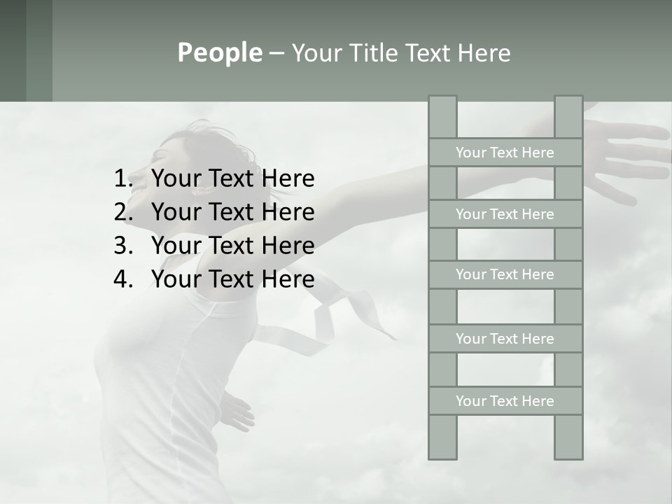 A Woman Reaching Up Into The Sky With Her Arms Outstretched PowerPoint Template