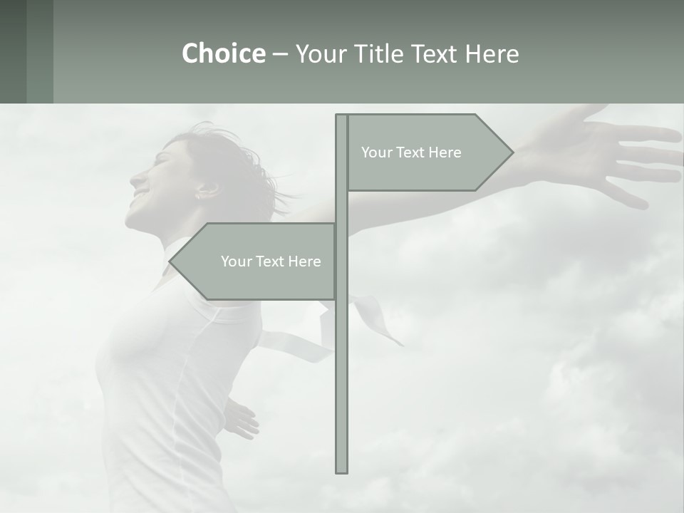 A Woman Reaching Up Into The Sky With Her Arms Outstretched PowerPoint Template