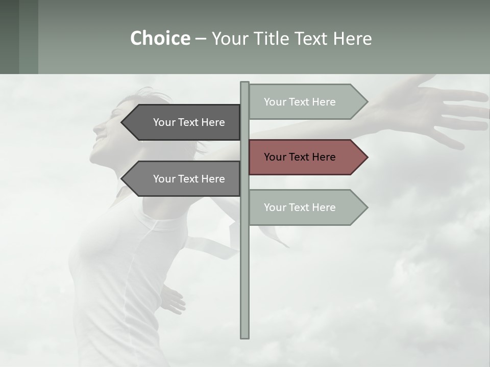 A Woman Reaching Up Into The Sky With Her Arms Outstretched PowerPoint Template