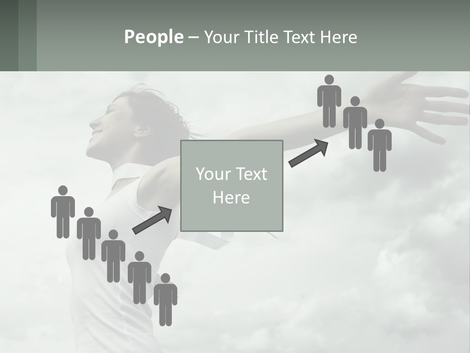 A Woman Reaching Up Into The Sky With Her Arms Outstretched PowerPoint Template