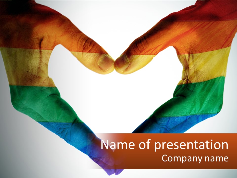 Two Hands In The Shape Of A Heart With The Colors Of The Rainbow Painted On PowerPoint Template