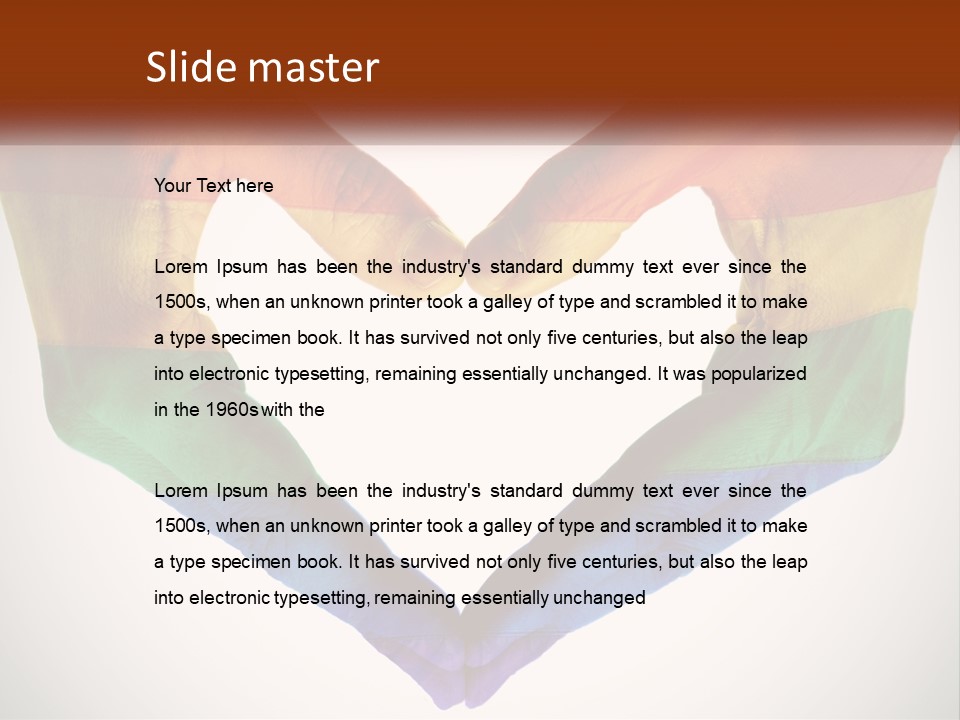 Two Hands In The Shape Of A Heart With The Colors Of The Rainbow Painted On PowerPoint Template