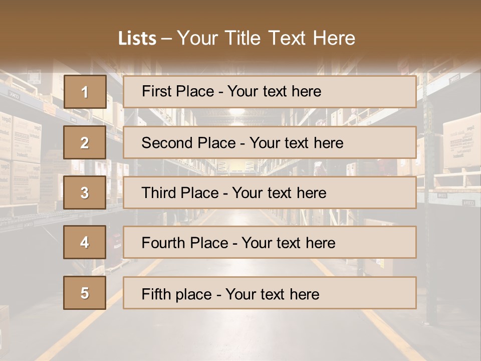 A Large Warehouse Filled With Lots Of Shelves PowerPoint Template